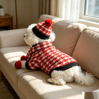 Vêtements d'hiver pour chien, ensemble pull, écharpe et chapeau à motif pied-de-poule, tenue chaude pour chiens