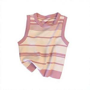 French-style Sweet Striped Sleeveless O-Neck Polyester Viscose Knit <strong>Top</strong> for <strong>Women</strong> 2026 Summer New Short Casual <strong>tank</strong> <strong>Top</strong> - Product Image 3