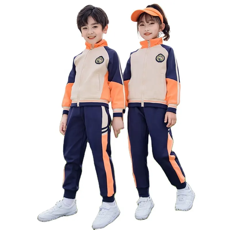Yeni sıcak satış ilkbahar ve sonbahar orta ve ilkokul pamuk spor Unisex okul üniforması