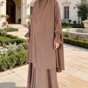 Nuovo Design puro colore Eid <span class=keywords><strong>preghiera</strong></span> utilizzare 2 pezzi crêpe Khimar e Abaya Set - Product Image 2