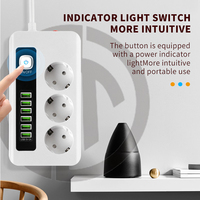 Multiprise Schuko avec charge rapide PD QC, interrupteur principal, protection enfant, porte de sécurité, ignifuge, norme UE pour maison et bureau