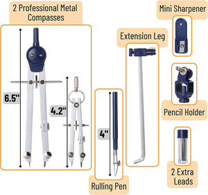 Bview nghệ thuật chuyên nghiệp 7 cá<span class=keywords><strong>i</strong></span> hình học thiết lập Kim Loạ<span class=keywords><strong>i</strong></span> la bàn cho hình học, soạn thảo, toán học, vẽ - Product Image 5