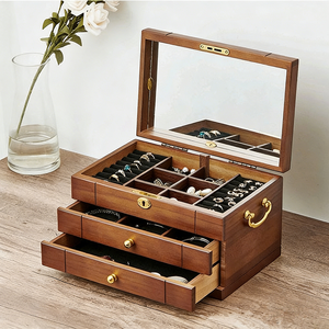 Boîte à bijoux avec serrure, grande capacité, multifonctionnelle, boîte de rangement pour accessoires, cadeau de mariage, modèle de rangement de type tiroir - Product Image 4
