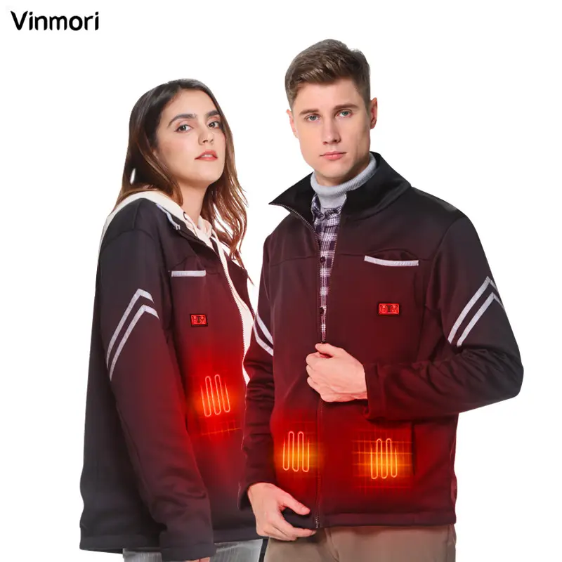 Wholesale VINMORI Women Men Waterproof Soft Polyester Rechargeable Battery Zipper Warm Jacket Motorcycle Heated Cloth For Winter