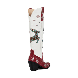 WETKISS scarpe <span class=keywords><strong>invernali</strong></span> personalizzate con tacco grosso stivali alti al ginocchio stivali da Cowboy con strass bianco stivali da Cowgirl occidentali per natale - Product Image 4