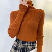 Tops de punto de otoño para mujer de alta calidad, camisa de cuello alto delgada de manga larga, imprimación elástica, suéteres casuales sólidos