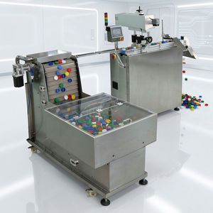 Nouvelle machine de marquage laser UV automatique pour le conditionnement des bouchons de bouteilles, avec système de rejet par inspection visuelle IA et traçabilité anti-contrefaçon - Product Image 1