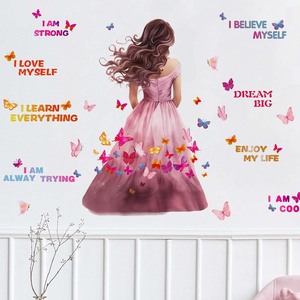 Pegatina de <span class=keywords><strong>pared</strong></span> ecológica de PVC impermeable con <span class=keywords><strong>frases</strong></span> <span class=keywords><strong>en</strong></span> inglés y diseño de flores y mariposas <span class=keywords><strong>para</strong></span> la habitación de niñas, decoración de la sala de estar. - Product Image 5