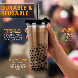 Custom Logo Leakproof Clear 24 OZ BPA Free Double Wall Reusable Bubble Tea Plastic Cup With Lid