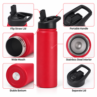 Bouteille d'eau portable personnalisée de 500 ml en acier inoxydable 304 à double paroi isolée sous vide, écologique, avec paille et poignée pour le sport et la gym