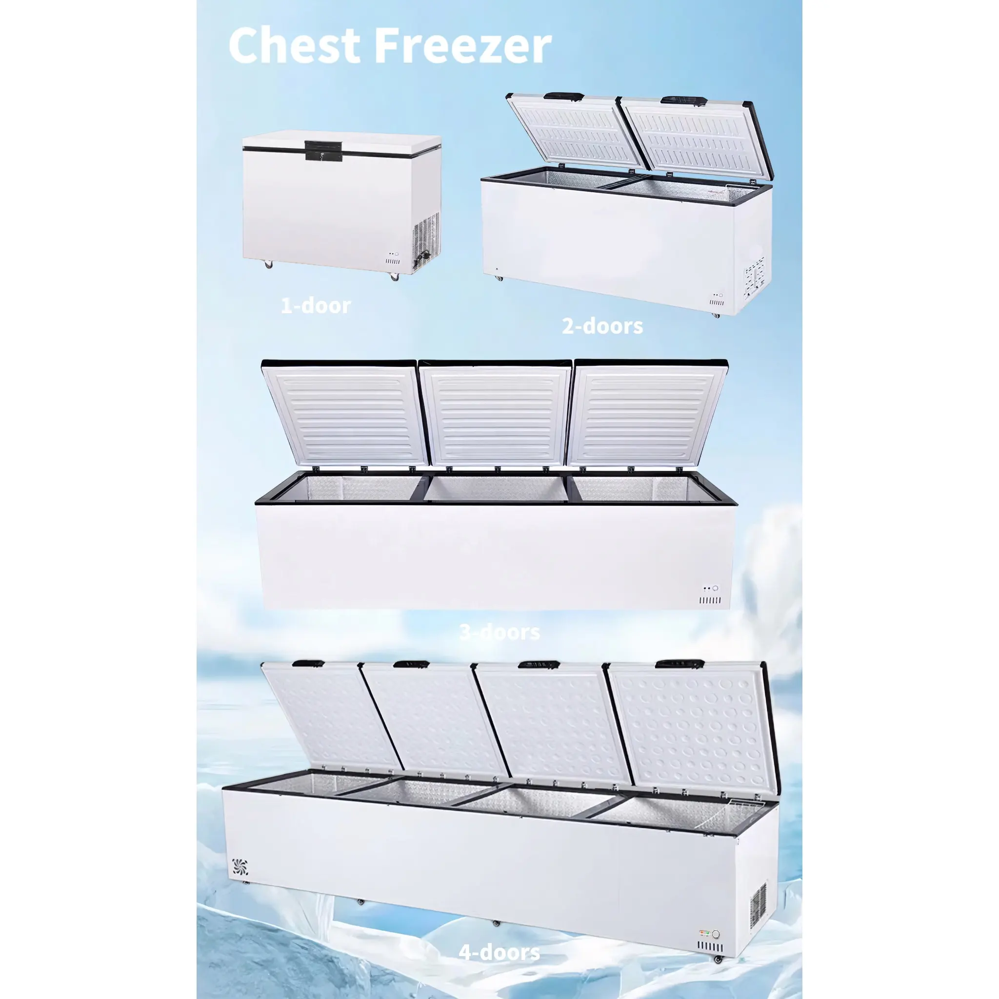Congélateur horizontal de grande capacité à basse température de différentes tailles pour congélateur à usage domestique et commercial réfrigérateur