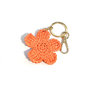 Hand Crocheted Raffia Flower Keychain Handwoven Floral Bag Charm Boho Backpack Purse Decor Accessory - Product Image 5