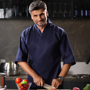Uniforme de Chef de Sushi, Chaqueta de Chef de <span class=keywords><strong>Restaurante</strong></span> de Algodón Twill con Mangas 3/4, Kimono Japonés para Hombre y Mujer, Abrigo de Cocina, Ropa de Trabajo para Hotel - Product Image 1