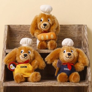 En gros, Porte-clés pendentif en peluche chien pâtissier mignon, Mascotte en peluche douce OEM, Jouet animal en peluche chien chef de dessin animé pour cadeau - Product Image 6