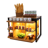 Table de présentation de fleurs en bois avec éclairage LED et dos en verre pour boulangerie, magasin de cadeaux