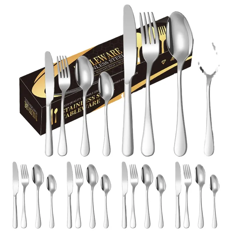 24 Pcs Silverware Set Stainless Steel Flatware Cutlery Set Includes Spoon Knife and Fork for Home Party Restaurant