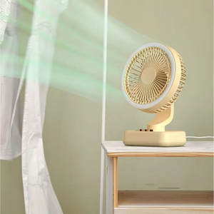 Ventilateur de plafond miniature rechargeable personnalisé avec logo, lumière bicolore, recharge USB, ventilateur de bureau portable à tête oscillante - Product Image 2