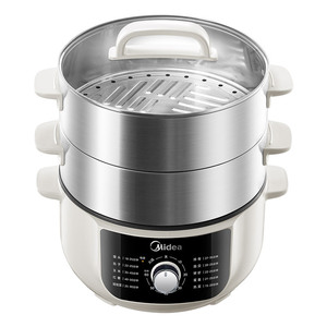 Cuiseur vapeur électrique Midea à 3 niveaux en acier inoxydable avec contrôle mécanique du minuterie et couvercle en verre trempé - Product Image 3