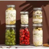 Botella de Vidrio Mason de 250ml, 500ml, 730ml, 1000ml, para Guardar Alimentos, Mermelada, Fruta, Té, con Tapa Metálica Plateada