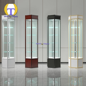 Estantes de exhibición de vidrio templado de alta calidad, iluminación LED, diseño de llave de bloqueo, tienda de humo, uso de tienda, pantalla de vidrio de poste giratorio - Product Image 1