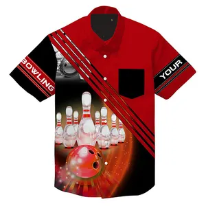Polo de Bowling hawaïen personnalisé de haute qualité, à séchage rapide, balle de Bowling et épingles équipe t-shirt de jeunesse, étiquette de nom personnalisée
