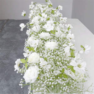 結婚式の装飾ホワイトローズと赤ちゃんの息の花テーブルランナーセンターピースアイル花ランナーフラワーアレンジメント - Product Image 2