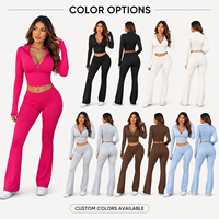 Ensemble chic rétro pour femmes, haut court ajusté et pantalon de jogging, rose, léger, bonne élasticité