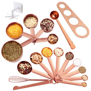तांबे रंग/सोने के रंग के साथ 19-टुकड़ा मापने चम्मच और कप सेट Leveler स्कूप/क्लिप स्पेगेटी मापक - Product Image 1