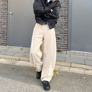 Wide Leg Men's Cotton <strong>Pants</strong> Mild Curved <strong>Hem</strong> Stacked Pleated Relaxed Fit Drawstring Waist Men Trousers High Quality Casual <strong>Pants</strong> - Product Image 4