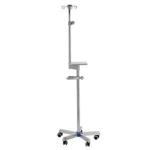 Support IV en acier inoxydable avec plateau télescopique et hauteur réglable pour usage hospitalier - Product Image 1