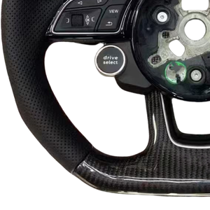Volante Sportivo in Pelle Carbonio per <span class=keywords><strong>Audi</strong></span> <span class=keywords><strong>TT</strong></span> A6 A5 Q8 SQ8 <span class=keywords><strong>A3</strong></span> A4 B9 RS3 RS5 RS7 RS6 C8 con Pulsante di Avviamento, 3 Razze, Impugnatura 40MM - Product Image 2
