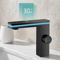 Robinet de lavabo intelligent à affichage numérique LED, mitigeur eau chaude et froide avec capteur tactile et lumière d'ambiance pour salle de bain d'hôtel