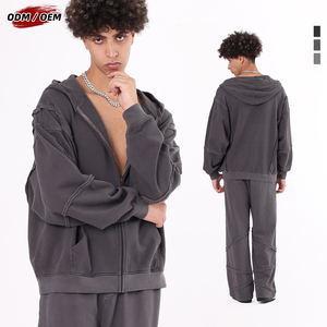 Sudadera con capucha y cremallera para hombre, estilo vintage, 100% algodón, 430 g/m², lavado a la nieve, oversize, streetwear, con cremallera YKK - Product Image 4