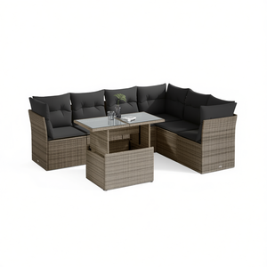 Ensemble de canapés de jardin en rotin gris 6 places, mobilier d'extérieur avec structure en acier et verre trempé, design contemporain - Product Image 1