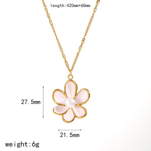ชุดเครื่องประดับดอกไม้เคลือบเงาไข่มุกทอง 18K ขายส่ง ต่างหูและสร้อยคอสแตนเลสสำหรับงานแต่งงาน งานปาร์ตี้ งานหมั้น แฟชั่นทันสมัย - Product Image 6