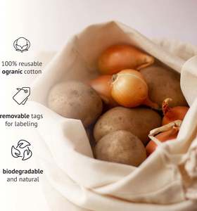 Eco Friendly Agricultural Products Food Fruits Biodegradable Linen Organic Cotton Bag Drawstring 40x50 - Product Image 3