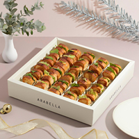 Boîte d'emballage personnalisée pour pâtisseries arabes, desserts, gâteaux et cruffins, avec compartiments, inserts et poignée, pour vente à emporter