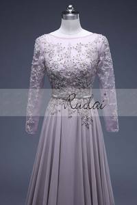 RUOLAI PEV-L3014 özel dantel Rhinestone aplike ile kemer uzun kollu tül elbise mor abiye uzun - Product Image 3