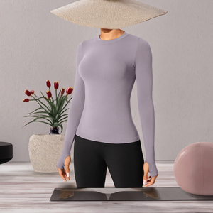 Camiseta de Yoga sin Costuras para Mujer MSF, Transpirable, Elástica en Cuatro Direcciones, Cuello Redondo, de Secado Rápido, Absorbente de Sudor, Tejido de Spandex/Nylon - Product Image 3