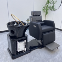 Lit de lavage de cheveux multifonctionnel en cuir de luxe moderne avec bain de pieds intégré sans évier, idéal pour salon de coiffure commercial et salon.