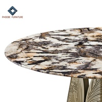 Ensemble de table à manger rectangulaire de luxe en marbre naturel doré avec base en laiton et pieds en cuivre