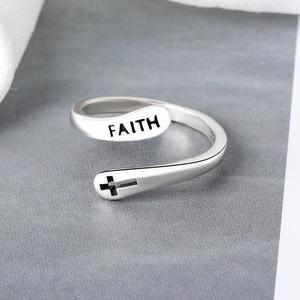 <b>Cross</b> <b>Ring</b> <b>Silver</b> Adjustable Opening Faith Engraved Unisex Jewelry Gift - Product Image 4