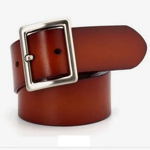 E77 New Fashion Women Genuine Leather Belt Waistband Casual Square Metallic Buckles Waist Strap Buckle Belts