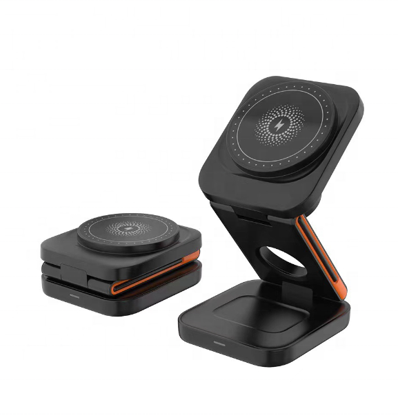 Hot Selling 3-in-1 Magnetic Wireless Charger for iPhone and Watch 15W Fast Charging with Foldable Stand and Holder