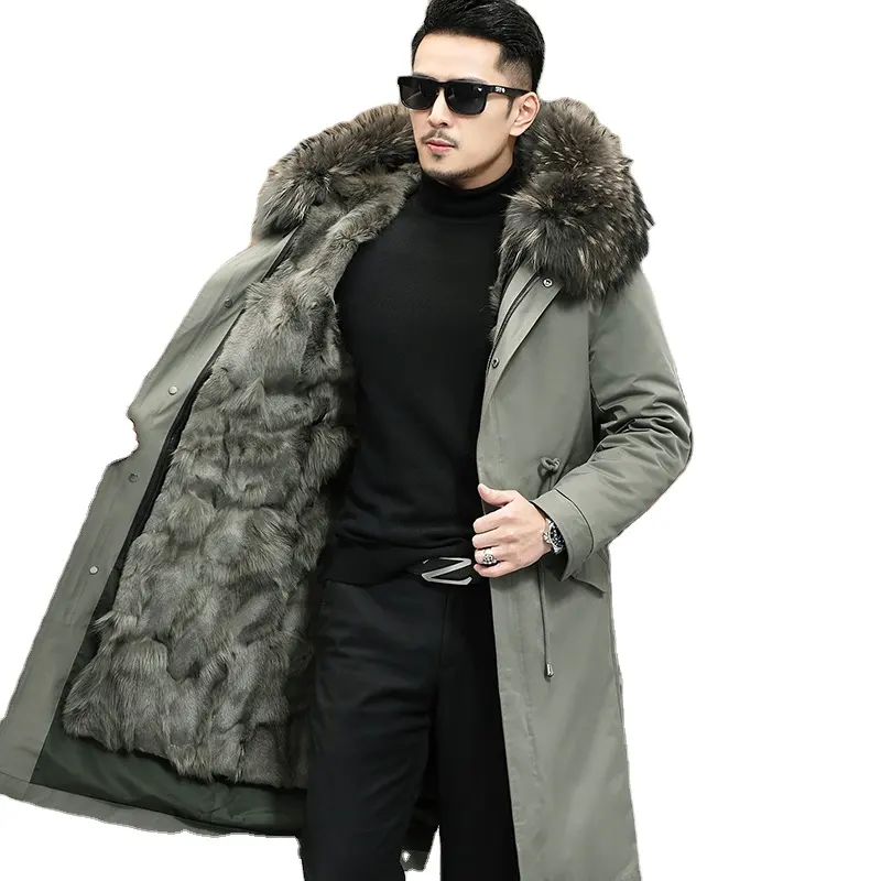 2022 New Men's Over-the-Knee Long Thickened Men's Fur Coat Detachable Faux Fox Fur Coat