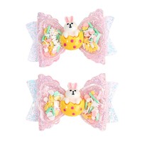 Paire de pinces à cheveux en alliage enveloppées de nœuds en coton à volants motif animaux joyeux, décorations charmantes et jolies pour bébés, enfants d'âge préscolaire et jeunes