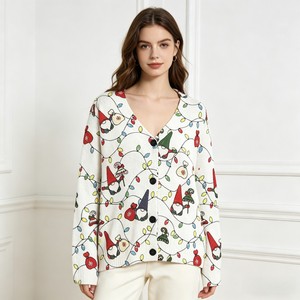 Cardigan en tricot à col en V pour femme, imprimé <span class=keywords><strong>gnome</strong></span> de Noël, lumières de Noël, manches longues, <span class=keywords><strong>pull</strong></span> fantaisie, vente en gros, OEM personnalisé - Product Image 3