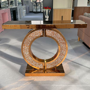 Table console miroir avec incrustation de diamants concassés, longue table d'entrée, base en forme de O, table d'appoint moderne étroite (marron) - Product Image 1