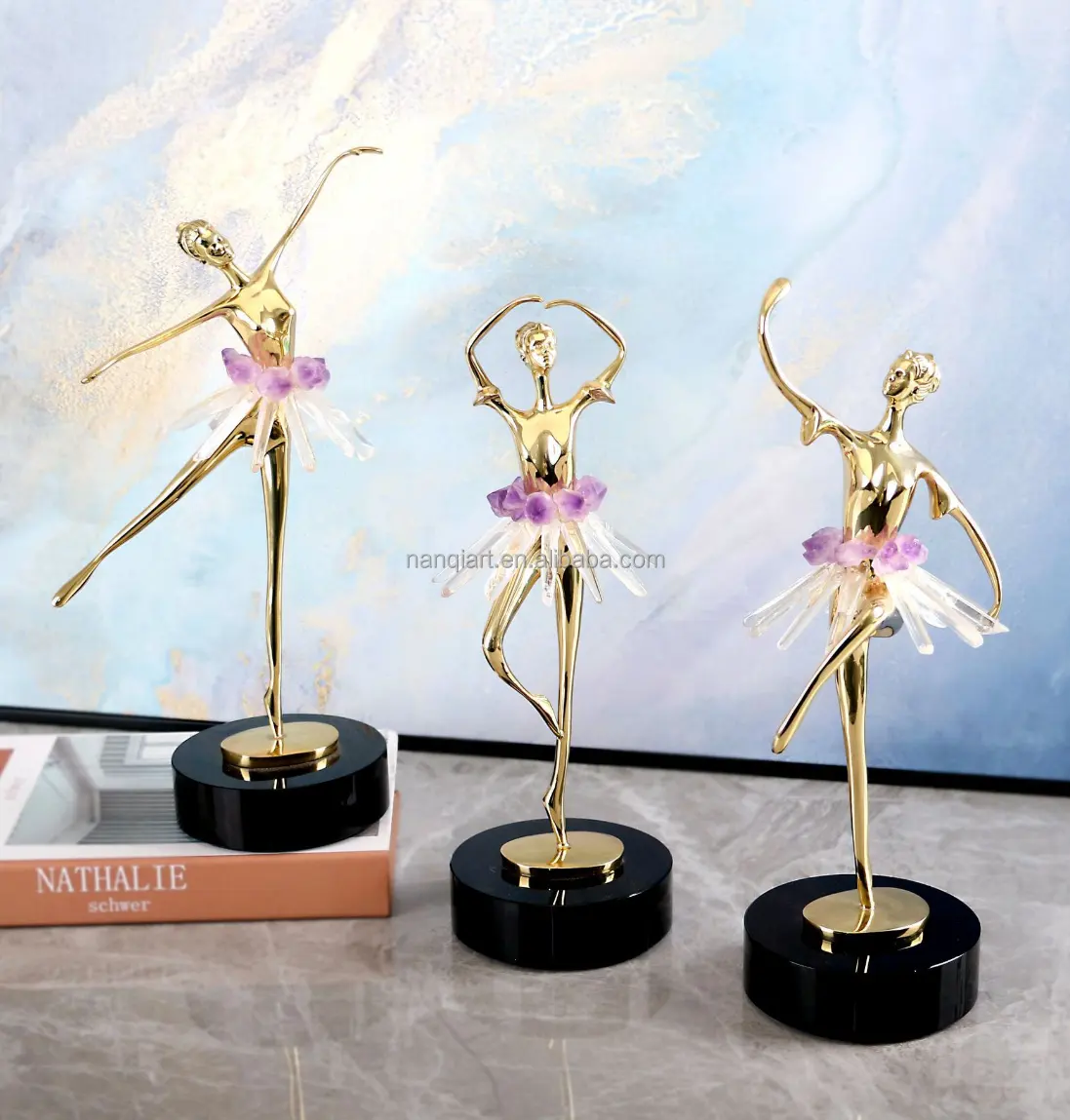 Mini-oro realistico artificiale in metallo artigianato regalo creativo bella figura di danza modelli di ragazza di balletto con Base