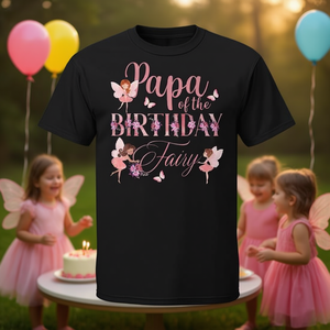 T-shirt Papa Of The Birthday Fairy pour adulte, manches courtes, col rond, impression numérique, tenue de fête en famille - Product Image 3